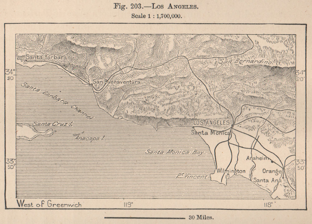 Los Angeles. California 1885 old antique vintage map plan chart